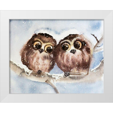 Owls White Modern Wood Framed Art Print by Shefranov, Olga