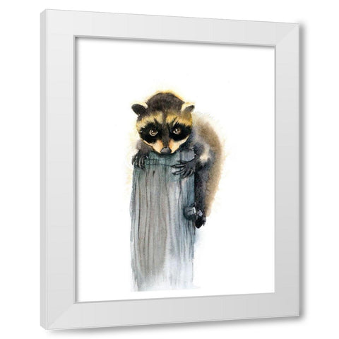 Baby Raccoon White Modern Wood Framed Art Print by Shefranov, Olga