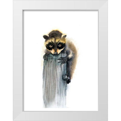 Baby Raccoon White Modern Wood Framed Art Print by Shefranov, Olga