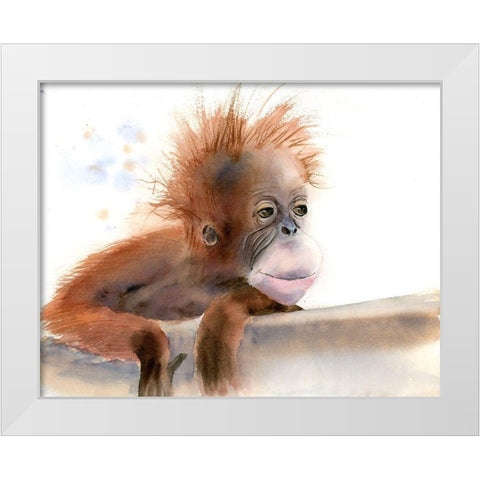 Baby Monkey White Modern Wood Framed Art Print by Shefranov, Olga