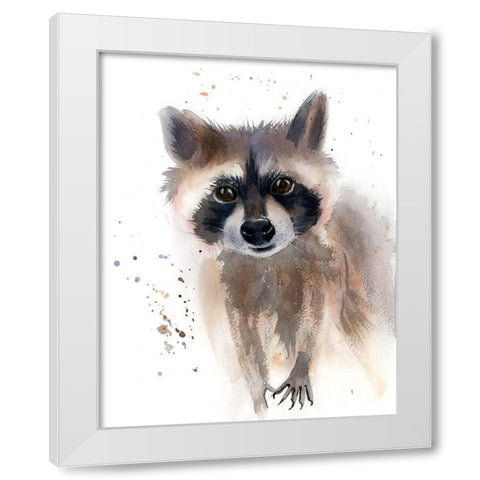 Raccoon White Modern Wood Framed Art Print by Shefranov, Olga