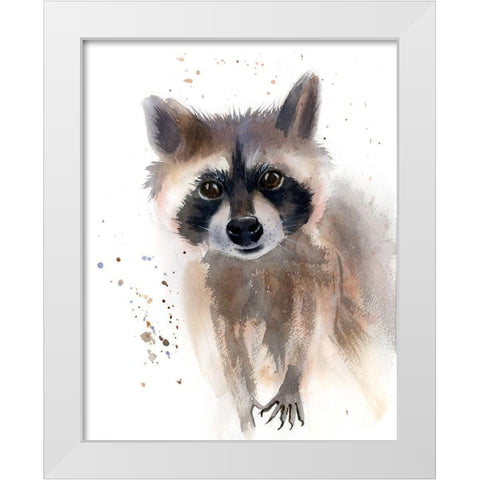 Raccoon White Modern Wood Framed Art Print by Shefranov, Olga
