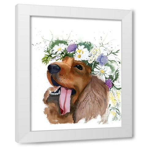 Flower Crown Puppy II White Modern Wood Framed Art Print by Shefranov, Olga