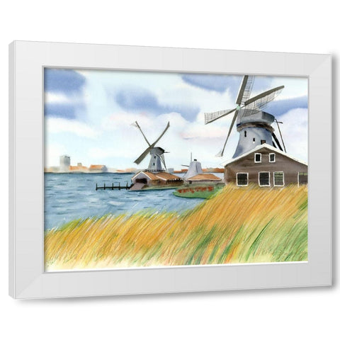 Windmills White Modern Wood Framed Art Print by Shefranov, Olga