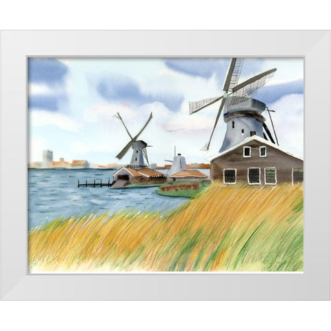 Windmills White Modern Wood Framed Art Print by Shefranov, Olga