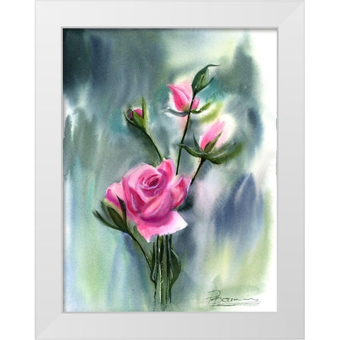 Pink Roses White Modern Wood Framed Art Print by Shefranov, Olga