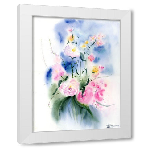 Pink Flowers White Modern Wood Framed Art Print by Shefranov, Olga