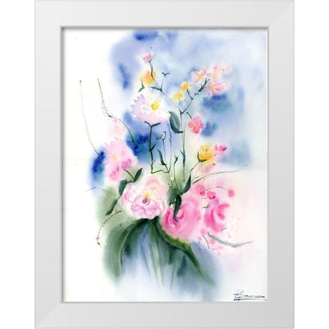 Pink Flowers White Modern Wood Framed Art Print by Shefranov, Olga