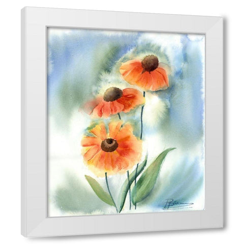 Orange Flowers White Modern Wood Framed Art Print by Shefranov, Olga