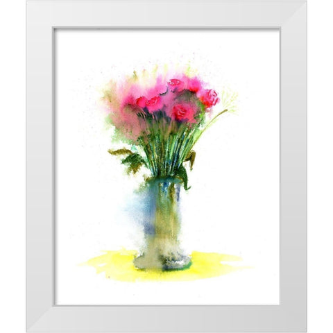 Pink Flowers II White Modern Wood Framed Art Print by Shefranov, Olga