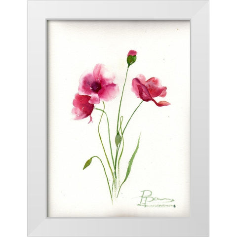 Maroon Flowers White Modern Wood Framed Art Print by Shefranov, Olga