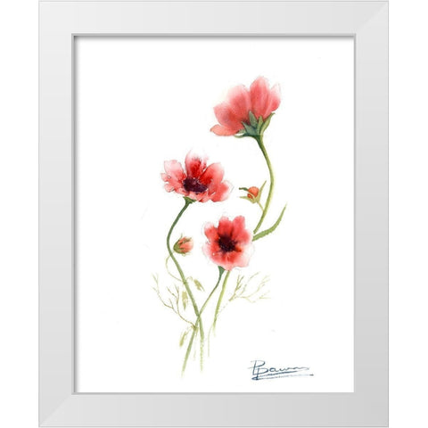 Orange Flowers III White Modern Wood Framed Art Print by Shefranov, Olga