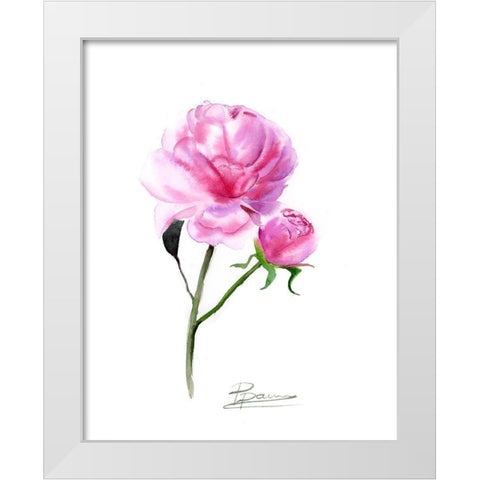 Pink Flowers V White Modern Wood Framed Art Print by Shefranov, Olga
