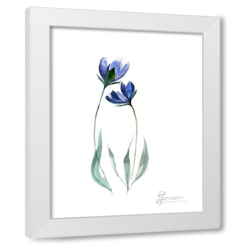 Blue Flowers White Modern Wood Framed Art Print by Shefranov, Olga