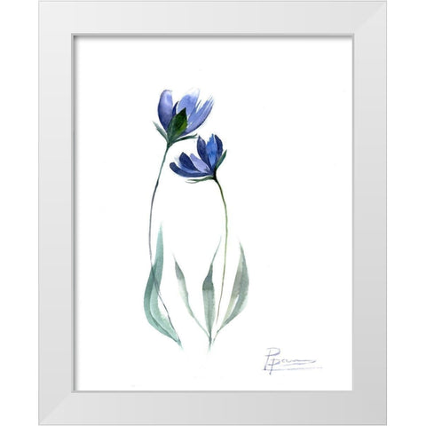 Blue Flowers White Modern Wood Framed Art Print by Shefranov, Olga