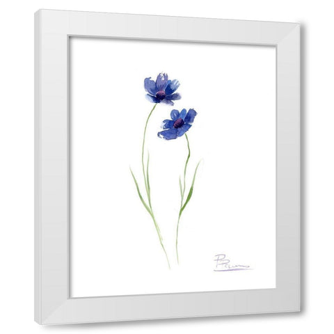 Blue Flowers II White Modern Wood Framed Art Print by Shefranov, Olga