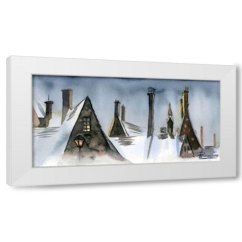Winter Rooftops White Modern Wood Framed Art Print by Shefranov, Olga