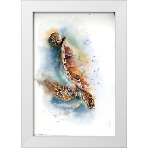 Diving Turtle White Modern Wood Framed Art Print by Shefranov, Olga