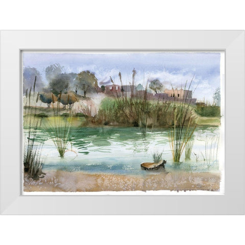 Pond White Modern Wood Framed Art Print by Shefranov, Olga