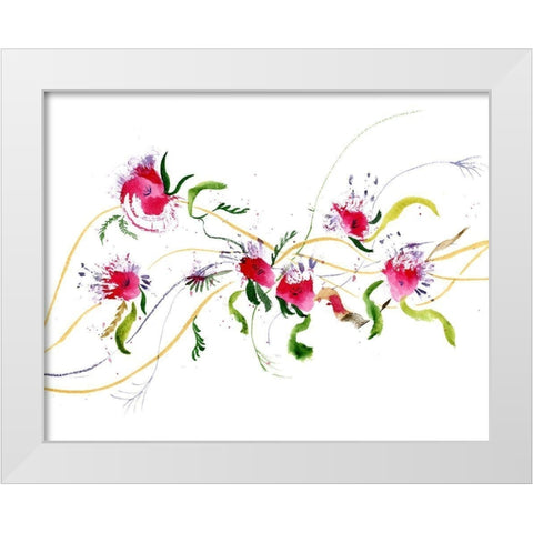Pink Flowers White Modern Wood Framed Art Print by Shefranov, Olga