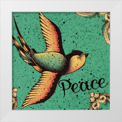 Peace Bird White Modern Wood Framed Art Print by BoMo
