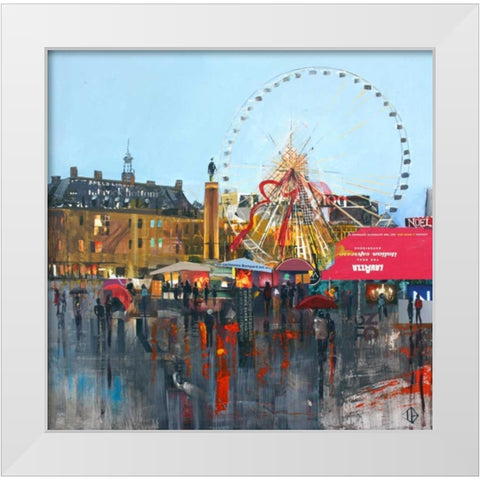 Ferris Wheel White Modern Wood Framed Art Print by P.S. Art Studios