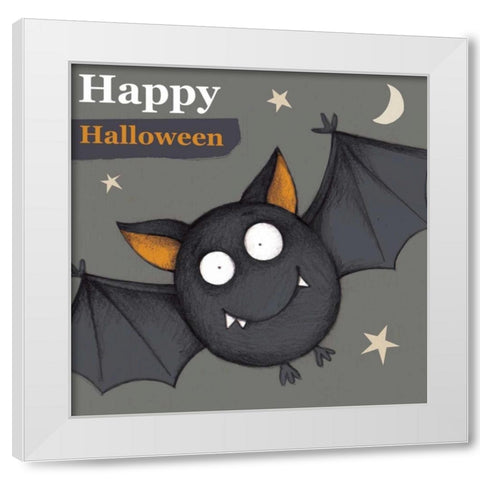Happy Halloween Bat White Modern Wood Framed Art Print by P.S. Art Studios