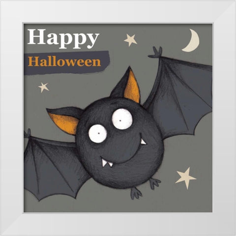 Happy Halloween Bat White Modern Wood Framed Art Print by P.S. Art Studios