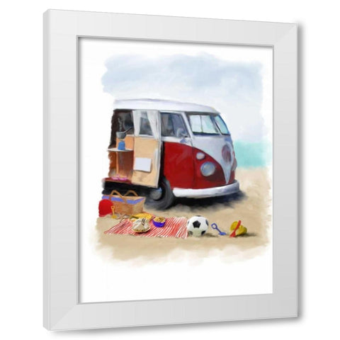 Beach Van White Modern Wood Framed Art Print by P.S. Art Studios