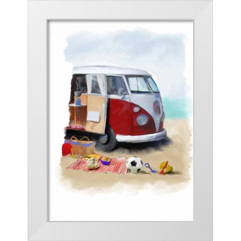 Beach Van White Modern Wood Framed Art Print by P.S. Art Studios
