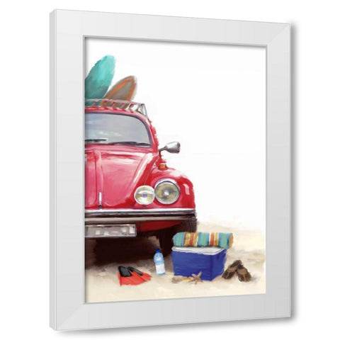 Car on Beach White Modern Wood Framed Art Print by P.S. Art Studios