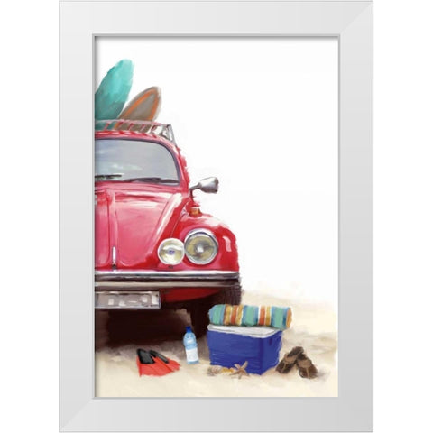 Car on Beach White Modern Wood Framed Art Print by P.S. Art Studios