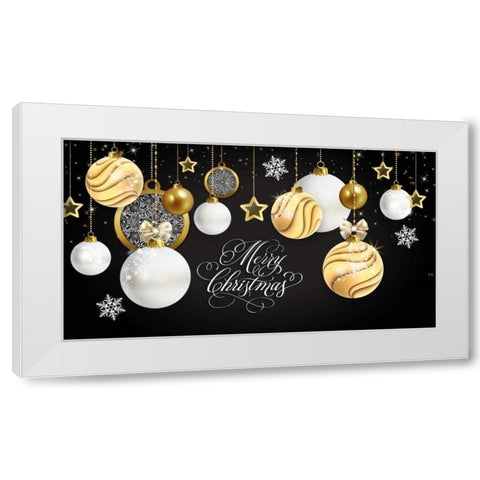 Merry Christmas Gold White Modern Wood Framed Art Print by P.S. Art Studios