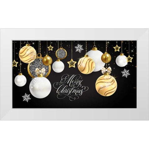 Merry Christmas Gold White Modern Wood Framed Art Print by P.S. Art Studios