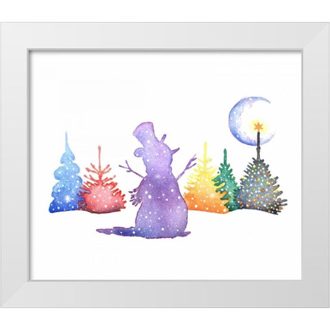 Holiday Snowman White Modern Wood Framed Art Print by P.S. Art Studios