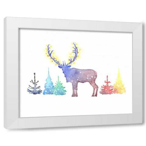Holiday Elk White Modern Wood Framed Art Print by P.S. Art Studios