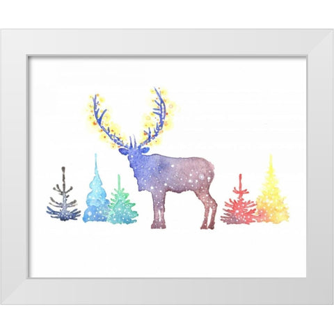Holiday Elk White Modern Wood Framed Art Print by P.S. Art Studios