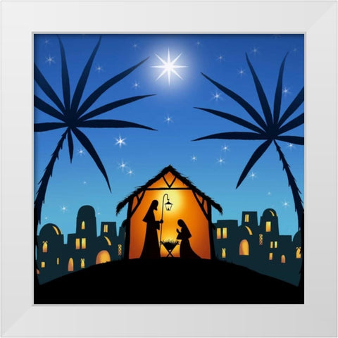 In a Manger White Modern Wood Framed Art Print by P.S. Art Studios