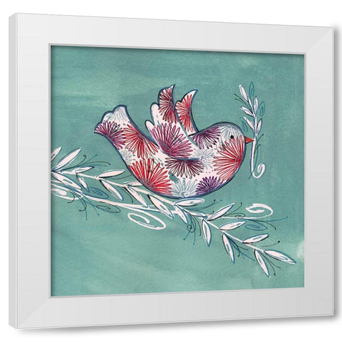 Greeting Bird White Modern Wood Framed Art Print by P.S. Art Studios