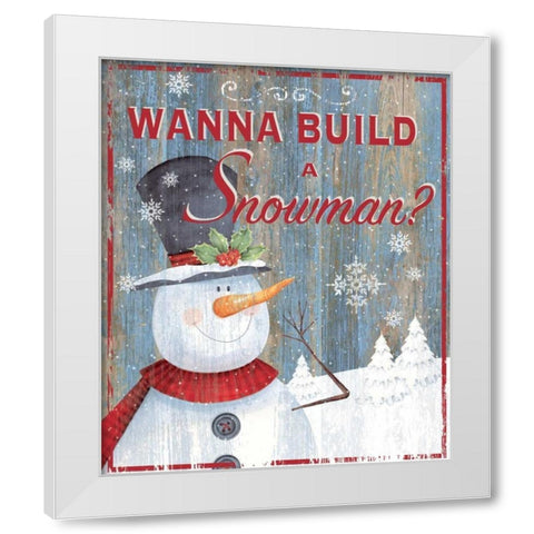 Build a Snowman White Modern Wood Framed Art Print by P.S. Art Studios