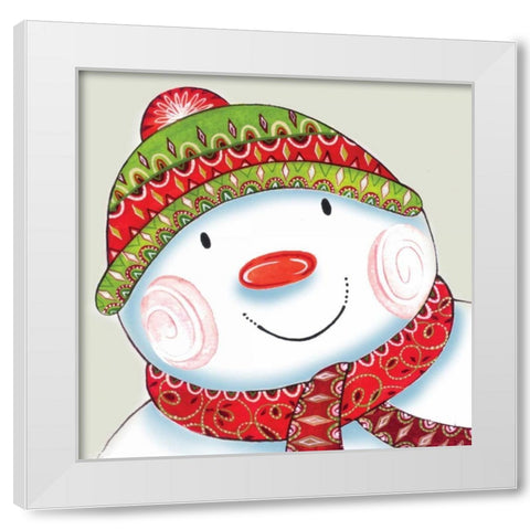 Happy Snowman White Modern Wood Framed Art Print by P.S. Art Studios