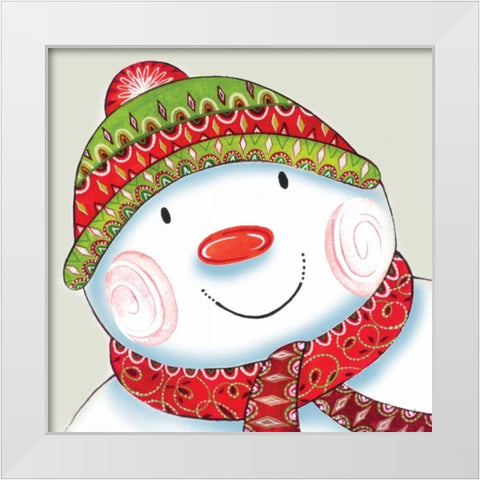 Happy Snowman White Modern Wood Framed Art Print by P.S. Art Studios