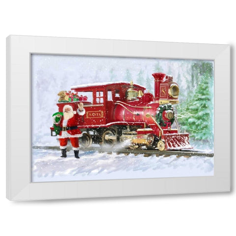 Christmas Train White Modern Wood Framed Art Print by P.S. Art Studios