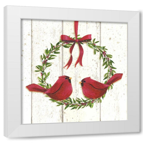 Cardinal Wreath White Modern Wood Framed Art Print by P.S. Art Studios