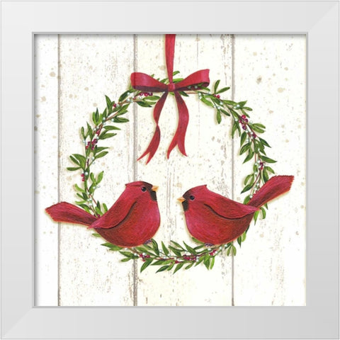 Cardinal Wreath White Modern Wood Framed Art Print by P.S. Art Studios