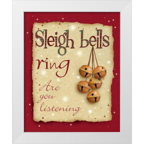 Sleigh Bells White Modern Wood Framed Art Print by P.S. Art Studios
