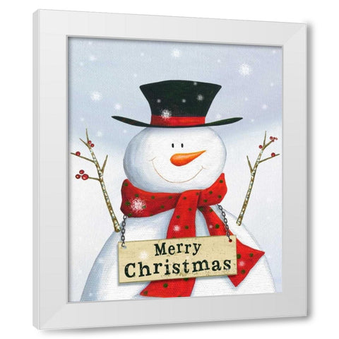 Merry Christmas Snowman White Modern Wood Framed Art Print by P.S. Art Studios