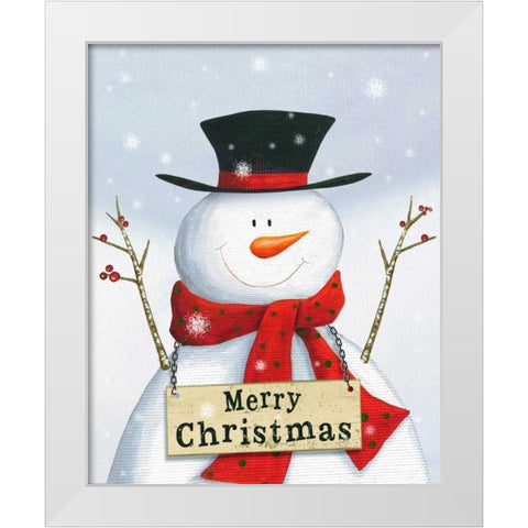 Merry Christmas Snowman White Modern Wood Framed Art Print by P.S. Art Studios
