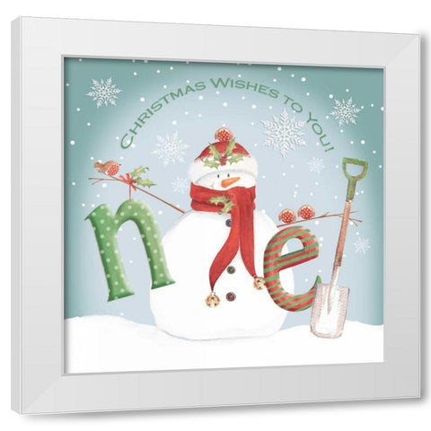 Snowman Noel White Modern Wood Framed Art Print by P.S. Art Studios