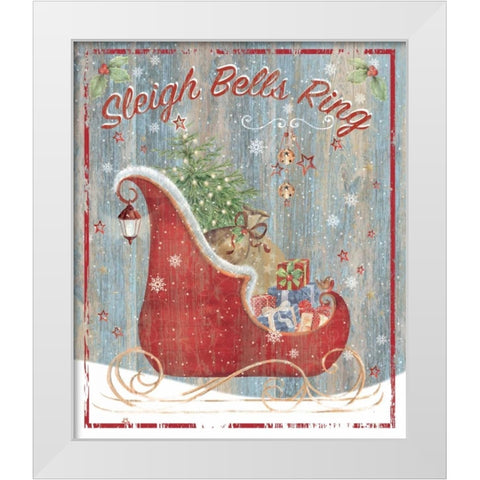 Sleigh Bells White Modern Wood Framed Art Print by P.S. Art Studios